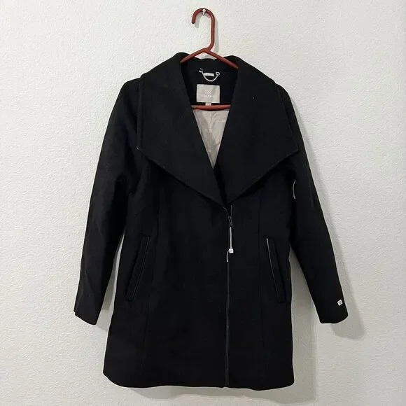 Soia & Kyo Classic Maeva Black Wool Coat Size Large Winter Warm